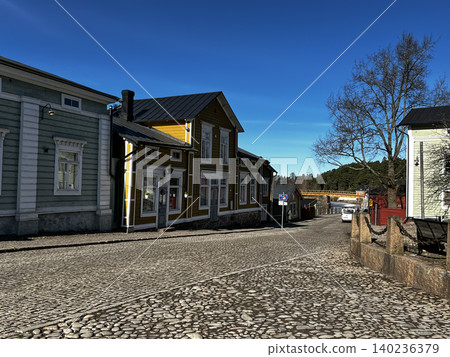 Traditional Old Wooden Finnish Houses in Porvoo, Finland. 140236379