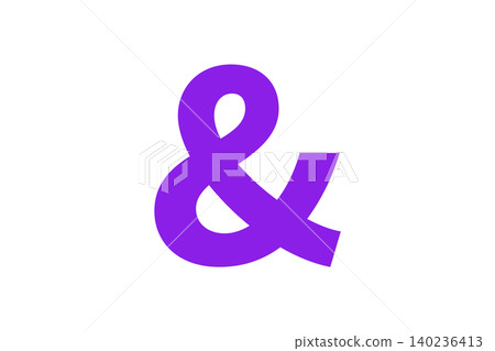 Bold purple ampersand centered ideal for typography, logo design, branding projects, graphic layouts, and creative compositions needing a modern punctuation mark. 140236413