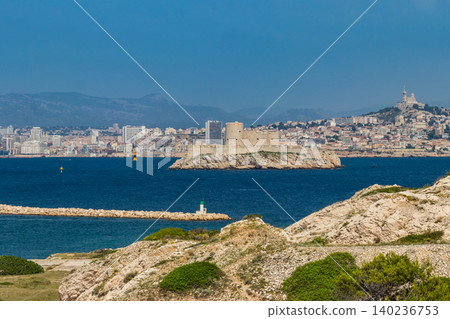 View of the Chateau d'If (If castle) and the town of Marseille from Frioul islands, France View of the Chateau d'If (If castle) and the town of Marseille from Frioul islands, France 140236753