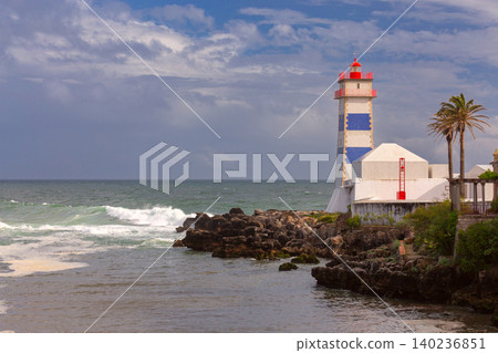 Santa Marta Lighthouse Tower in Cascais Portugal Under Cloudy Sky Santa Marta Lighthouse Tower in Cascais Portugal Under Cloudy Sky 140236851