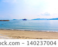 [Kagawa] Megijima Island in summer: Megijima beach and ferry bathed in the morning sun 140237004