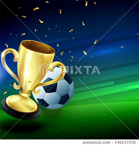winning golden trophy with football background winning golden trophy with football background 140237250