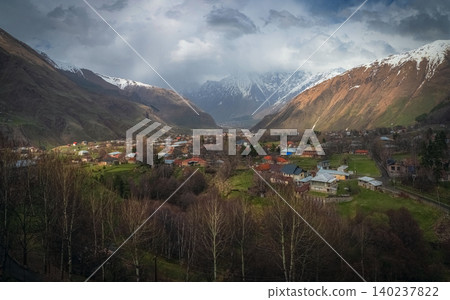 The mountainous village of Sioni, located in the Kazbegi municipality of Georgia The mountainous village of Sioni, located in the Kazbegi municipality of Georgia 140237822