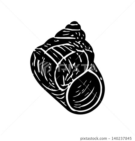 Vector sea shell with illustration beach ocean for linocut stamp silhouette. Isolated design nature with vector water marine for summer seashell monochrome. Set grunge vector with wave 140237845
