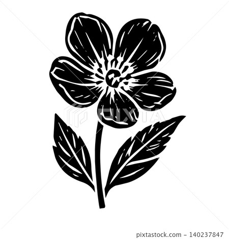 Linocut art floral and flower vector design with nature isolated leaf. Texture vintage illustration and linocut graphic pattern with plant logo art. Drawing linocut leaves and summer flower Linocut art floral and flower vector design with nature isolated leaf. Texture vintage illustration and linocut graphic pattern with plant logo art. Drawing linocut leaves and summer flower 140237847