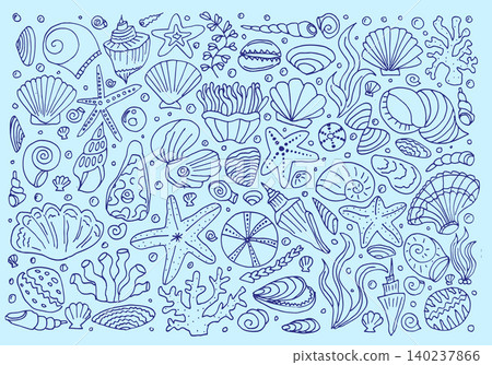 Shell doodle vector with sea beach summer and illustration ocean design. Seashell nature water with vintage shell outline and sketch set travel. Isolated tropical shell with graphic line sea Shell doodle vector with sea beach summer and illustration ocean design. Seashell nature water with vintage shell outline and sketch set travel. Isolated tropical shell with graphic line sea 140237866