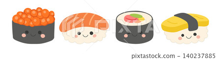 Food vector cartoon with illustration sushi fish and rice restaurant japan. Asian icon design with japanese food menu and seafood cuisine healthy. Meal art food with cute white illustration Food vector cartoon with illustration sushi fish and rice restaurant japan. Asian icon design with japanese food menu and seafood cuisine healthy. Meal art food with cute white illustration 140237885