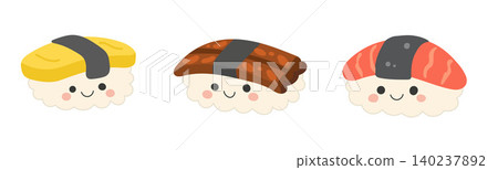 Food sushi cartoon with illustration vector icon for japan design rice. Restaurant fish japanese with food menu isolated for healthy seafood cuisine. Art cute food with meal illustration egg 140237892