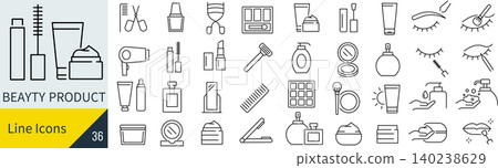 A set of monochrome line art icons related to beauty products in vector format. A set of monochrome line art icons related to beauty products in vector format. 140238629