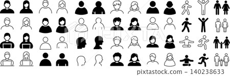 Vector avatar line art and silhouette icon set Vector avatar line art and silhouette icon set 140238633