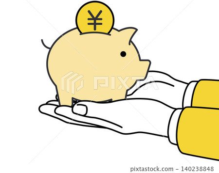 An illustration of money, a hand, a yen symbol, and a hand holding a coin. An illustration of money, a hand, a yen symbol, and a hand holding a coin. 140238848