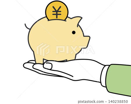 一幅插圖，圖案包括金錢、一隻手、日元符號和一隻拿著硬幣的手。 140238850