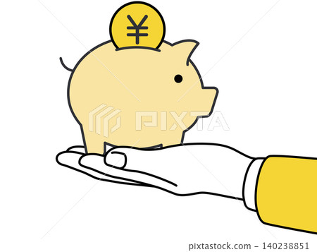 An illustration of money, a hand, a yen symbol, and a hand holding a coin. An illustration of money, a hand, a yen symbol, and a hand holding a coin. 140238851