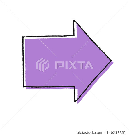 Off-print style thick arrow icon, hand-drawn line art, color misalignment, pop, colorful, purple. 140238861