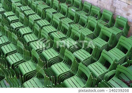 Green chairs neatly arranged in Place de la Concorde, Paris (January 2, 2021) Green chairs neatly arranged in Place de la Concorde, Paris (January 2, 2021) 140239208