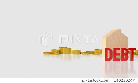 Home Debt Crisis With Golden Coins 3d render. Home Debt Crisis With Golden Coins 3d render. 140239247