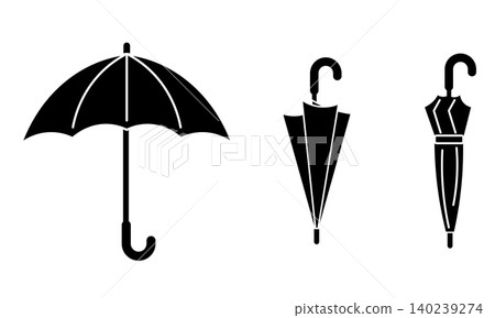 Umbrella icon set with 3 types of opening and closing - Rain umbrella silhouette collection Umbrella icon set with 3 types of opening and closing - Rain umbrella silhouette collection 140239274