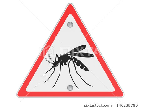 Mosquito triangular red warning sign. 3D rendering Mosquito triangular red warning sign. 3D rendering 140239789
