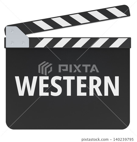 Western concept with clapperboard. 3D rendering Western concept with clapperboard. 3D rendering 140239795