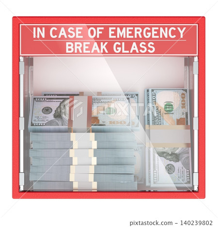 Emergency money box with dollar bills. 3D rendering Emergency money box with dollar bills. 3D rendering 140239802