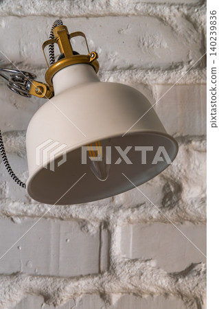 Modern Industrial Wall Lamp on White Painted Brick Wall Modern Industrial Wall Lamp on White Painted Brick Wall 140239836