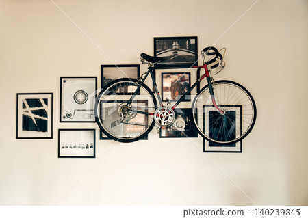 Vintage Road Bicycle Mounted on Wall Gallery with Framed Artwork Vintage Road Bicycle Mounted on Wall Gallery with Framed Artwork 140239845