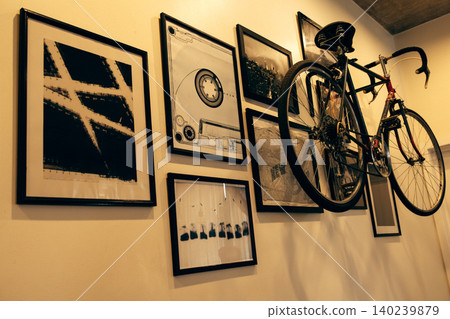 Vintage Road Bicycle Mounted on Wall Gallery with Framed Artwork 140239879