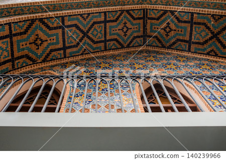 Ornate Islamic Architecture with Colorful Mosaic Tiles and Decorative Minaret Towers Ornate Islamic Architecture with Colorful Mosaic Tiles and Decorative Minaret Towers 140239966
