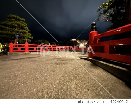 Red railings and bridge, Nakabashi Bridge, Takayama City 140240042
