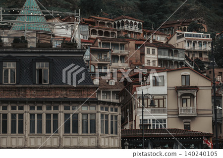 Historic Hillside Residential Architecture with Traditional Balconies and Layered Urban Buildings 140240105