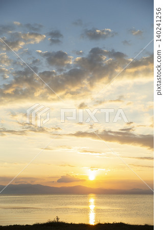 A view of Lake Biwa bathed in the setting sun from Toyo Park. A view of Lake Biwa bathed in the setting sun from Toyo Park. 140241256