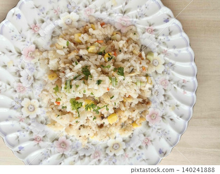 A close-up of vibrant shrimp pilaf 140241888