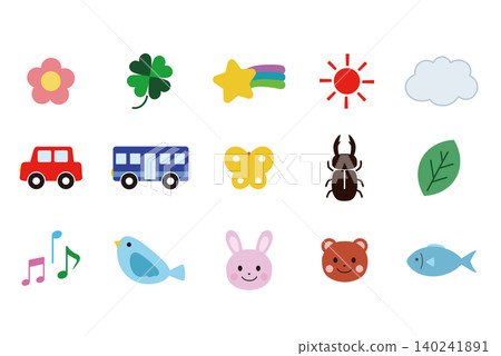Cute nature, animal, and vehicle icon set Cute nature, animal, and vehicle icon set 140241891