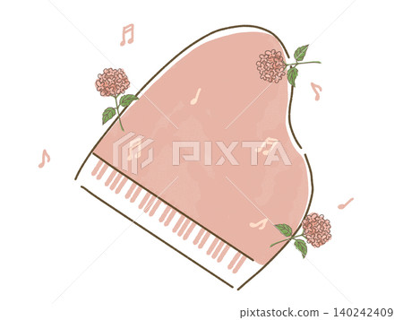 Illustration of hydrangeas, musical notes, and a piano Illustration of hydrangeas, musical notes, and a piano 140242409