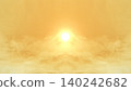 Radiant golden sunlight emerging through clouds, creating a serene, symmetrical sky background with uplifting atmosphere. 140242682