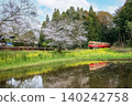 A local train line in spring reflected in the rice paddies 140242758