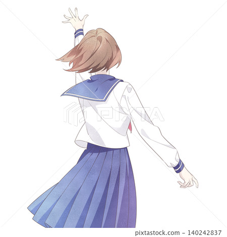 An illustration of a female student's back as she reaches her hand upwards. An illustration of a female student's back as she reaches her hand upwards. 140242837