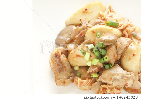 Stir-fried king oyster mushrooms and chicken with kimchi Stir-fried king oyster mushrooms and chicken with kimchi 140243028