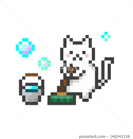 White cat cleaning in pixel art White cat cleaning in pixel art 140245126