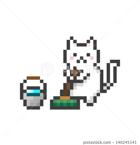 White cat cleaning in pixel art White cat cleaning in pixel art 140245141