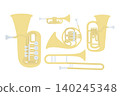 Simple brass instrument set (tuba, horn, trombone, trumpet) 140245348