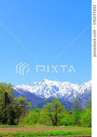 The Northern Alps from Hakuba Village in May; the mountains of Shinshu; the scenery of Shinshu. The Northern Alps from Hakuba Village in May; the mountains of Shinshu; the scenery of Shinshu. 140245892