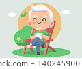 Happy Senior Man Sitting and Holding Coffee Cup Illustration 140245900