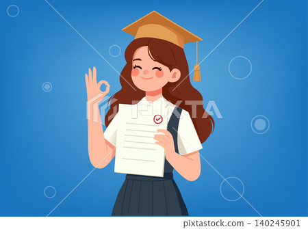 Happy Student Holding Successful Exam Paper Illustration Happy Student Holding Successful Exam Paper Illustration 140245901
