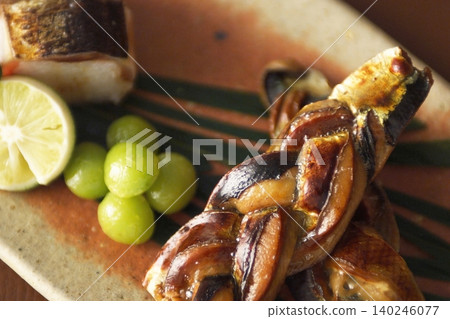 Braided grilled conger eel and ginkgo nuts Braided grilled conger eel and ginkgo nuts 140246077