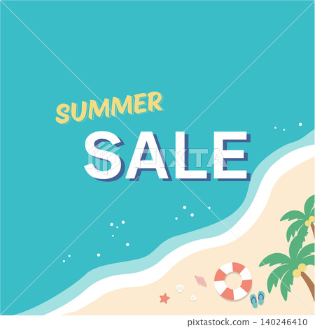 Summer banner, ocean background illustration, summer materials, beach, inner tube, shoreline, flip-flops. Summer banner, ocean background illustration, summer materials, beach, inner tube, shoreline, flip-flops. 140246410