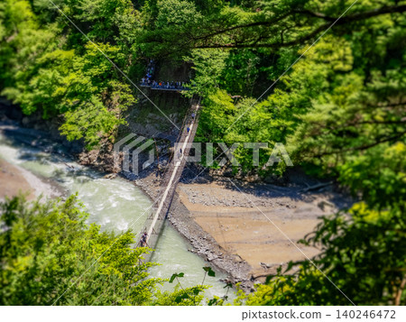 The dream suspension bridge, beautifully framed by the fresh greenery, in Sumata Gorge The dream suspension bridge, beautifully framed by the fresh greenery, in Sumata Gorge 140246472