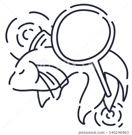 以流暢線條繪製的撈金魚遊戲的線條描圖。 以流暢線條繪製的撈金魚遊戲的線條描圖。 140246963