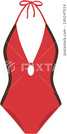 Red One Piece Halter Swimsuit Flat Summer Beachwear PNG Illustration 140247014