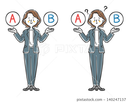 Choices A and B; struggling to choose; career woman; full body; vector Choices A and B; struggling to choose; career woman; full body; vector 140247137